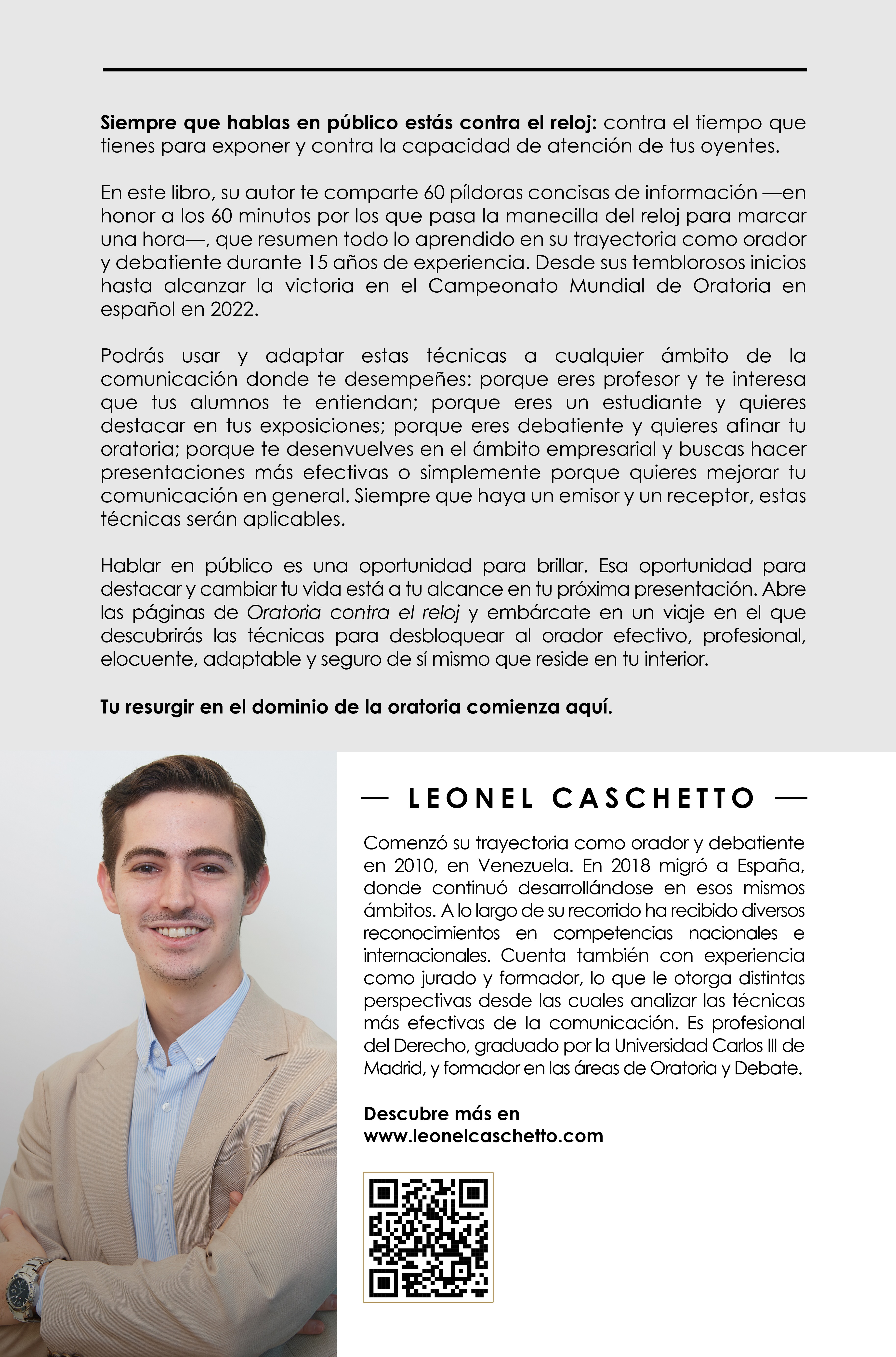 Contraportada del libro Oratoria contra el reloj