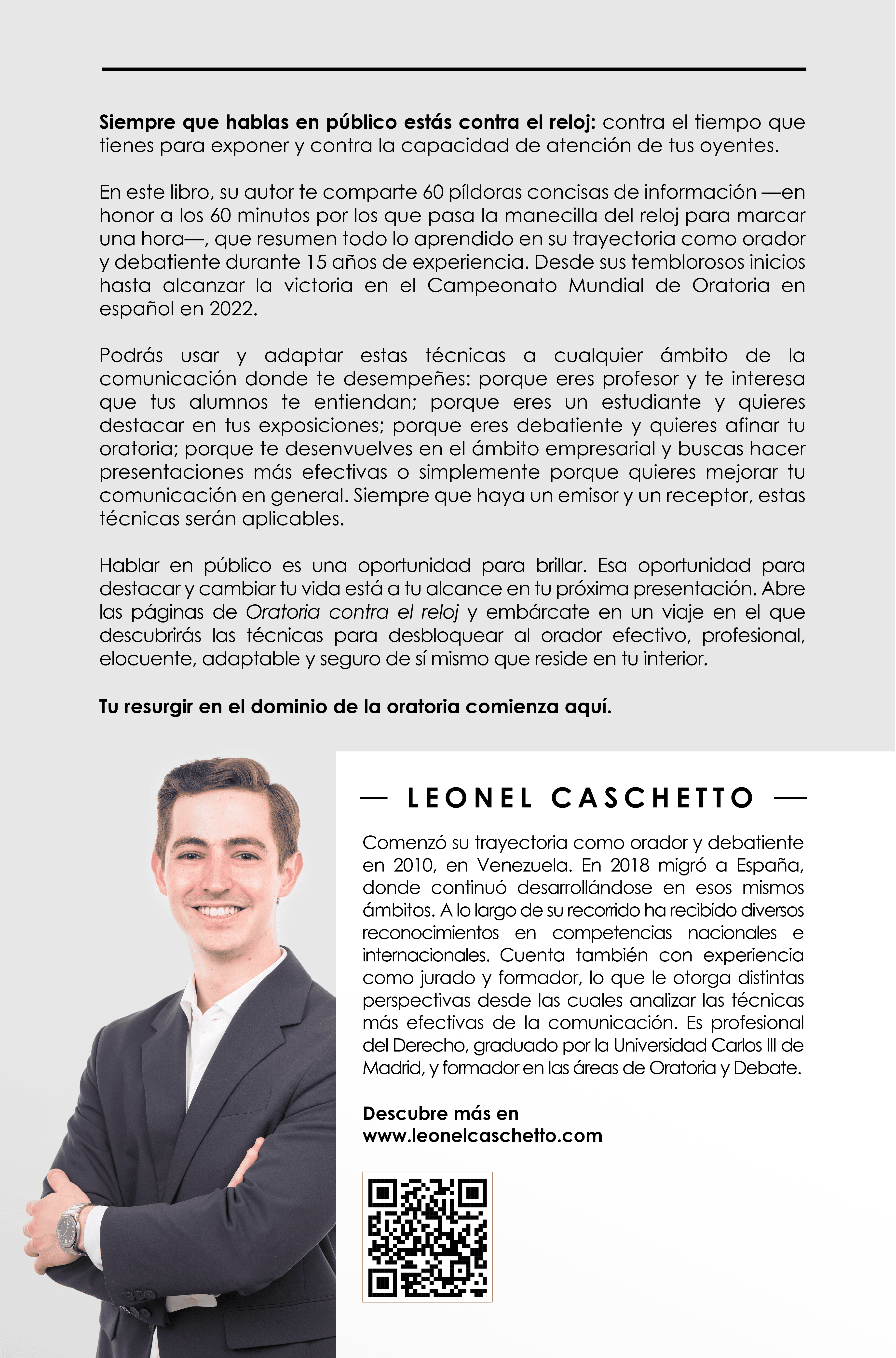 Contraportada del libro Oratoria contra el reloj